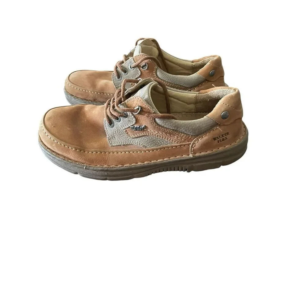 Walker Flex Mens Brown Lace Up Boat Shoe Leather Loafers Size 46